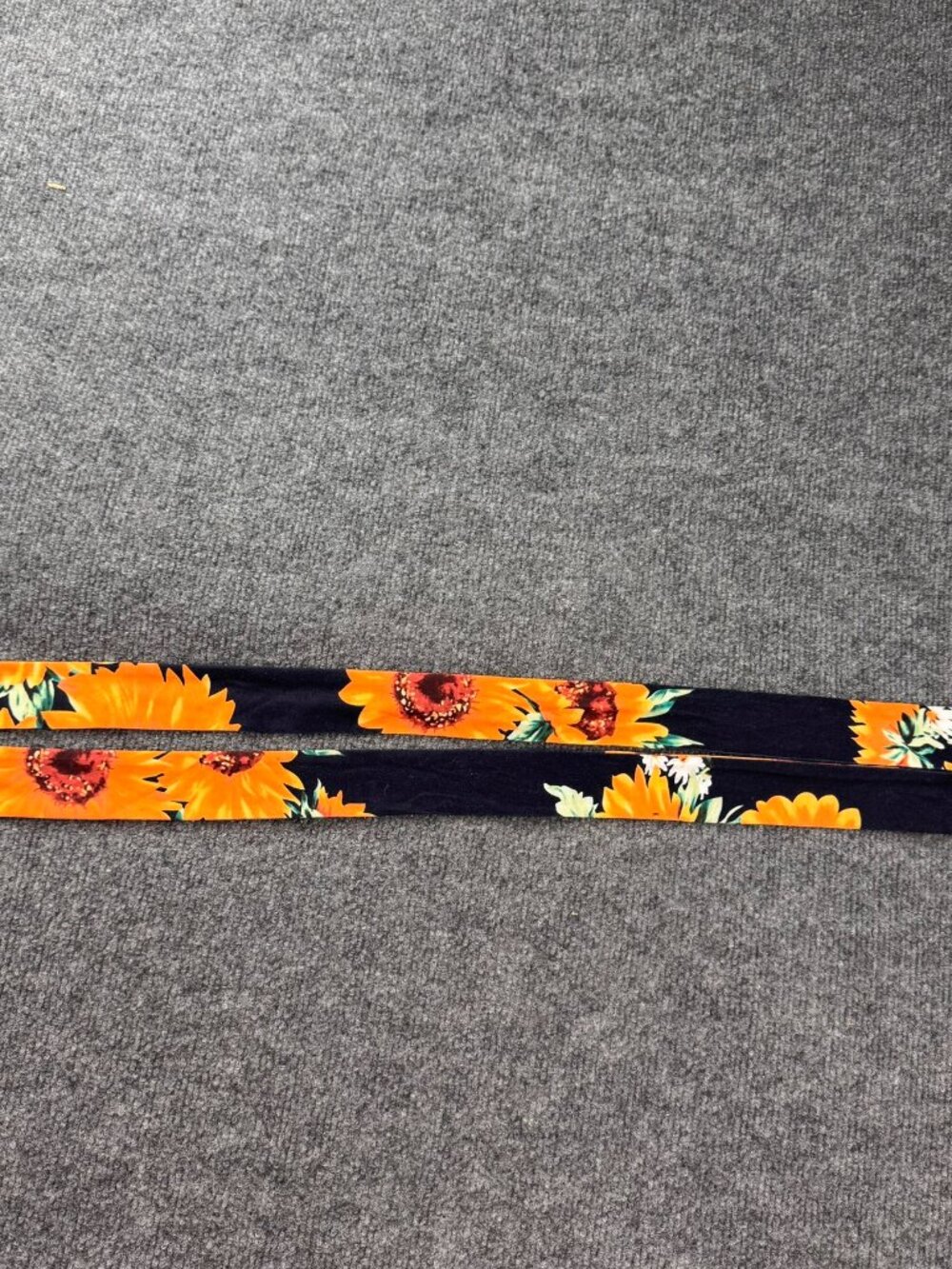 vintage sunflower floral print skinny fabric belt tie sash black orange 58x1"